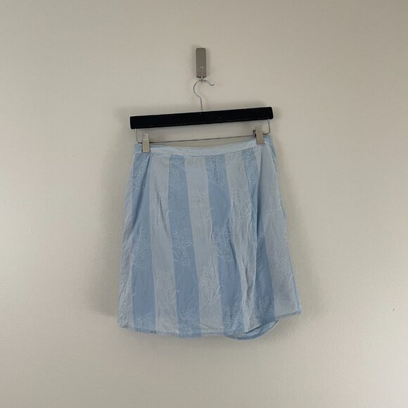 Loveshackfancy Monroe Faded Blue Stripe Side Tie Mini Skirt Size 8 - Picture 2 of 7